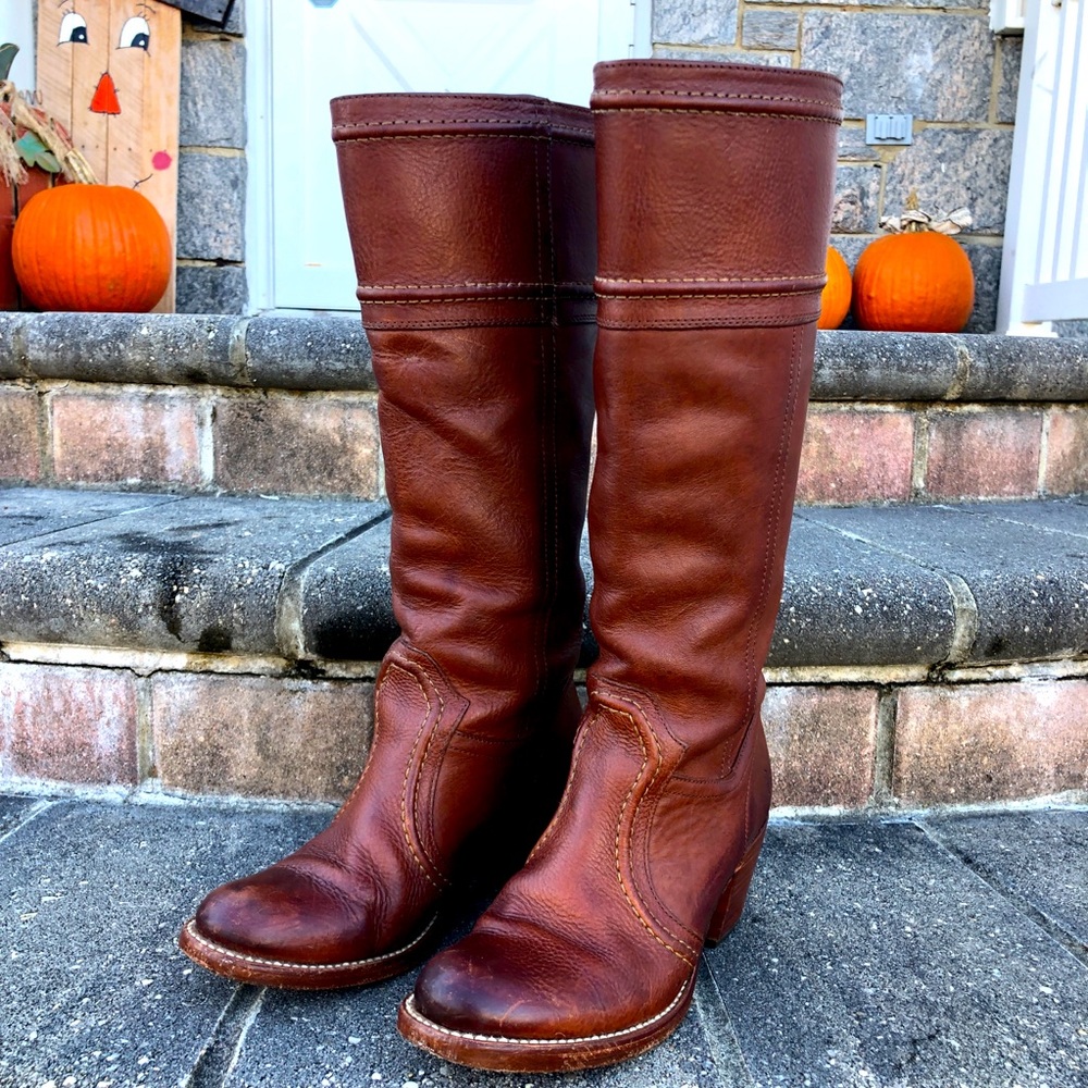 Frye Leather Jane 77230 Riding Boot Cognac Brown